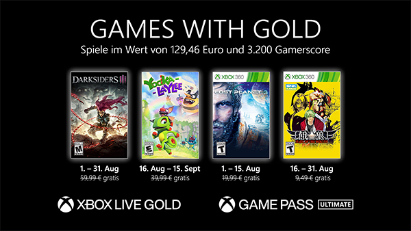 Games with Gold: Diese Spiele gibt es im August gratis
