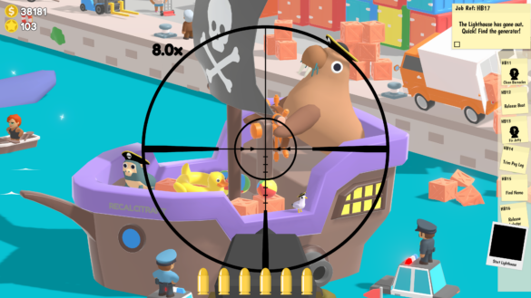 SniperDan Screenshot Harbour whosSteeringtheBoat 🎯 Ein einfacher Mann, ein riesiges Gewehr & 1000 Lösungen | 8,5/10 Review "Sniper Dan" 🔫